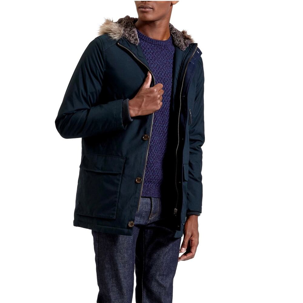 Ted Baker Geddes Parka Faux Fur Trim Hooded Long Jacket Coat